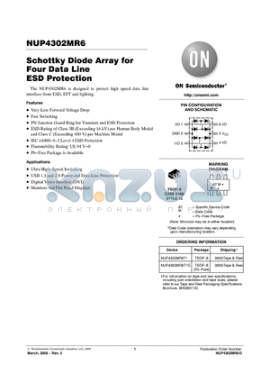NUP4302MR6T1 datasheet - Schottky Diode Array for Four Data Line ESD Protection