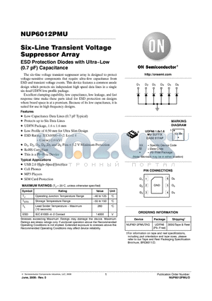 NUP6012PMUTAG datasheet - Six-Line Transient Voltage Suppressor Array