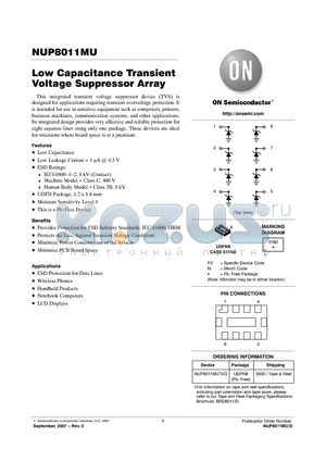 NUP8011MUTAG datasheet - Low Capacitance Transient Voltage Suppressor Array