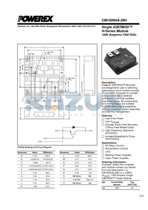 CM1000HA-28H datasheet - Single IGBTMOD 1000 Amperes/1400 Volts
