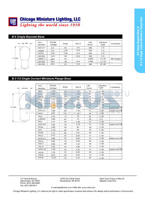 CM1003 datasheet - B-6 Single Bayonet Base, B-3 1/2 Single Contact Miniature Flange Base