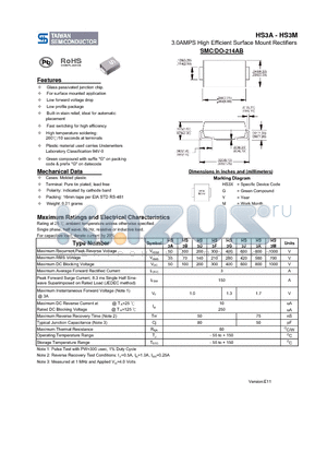 HS3J datasheet - 3.0AMPS High Efficient Surface Mount Rectifiers