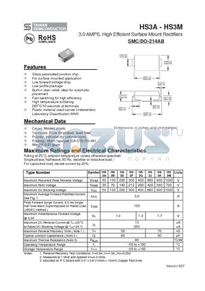 HS3G datasheet - 3.0 AMPS. High Efficient Surface Mount Rectifiers