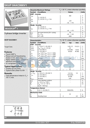 SKIIP04AC066V1 datasheet - 3-phase bridge inverter