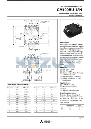 CM100BU-12H datasheet - HIGH POWER SWITCHING USE INSULATED TYPE