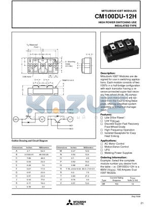 CM100DU-12H datasheet - HIGH POWER SWITCHING USE INSULATED TYPE