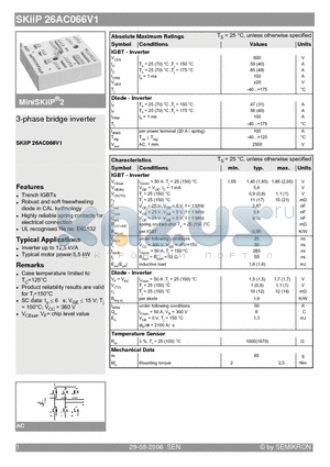 SKIIP26AC066V1 datasheet - 3-phase bridge inverter