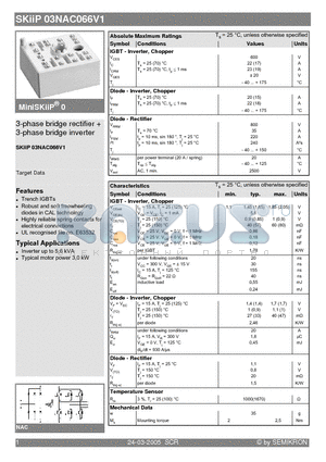 SKIIP03NAC066V1 datasheet - 3-phase bridge rectifier  3-phase bridge inverter