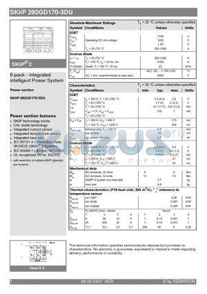 SKIIP292GD170-3DU datasheet - 6-pack - integrated intelligent Power System