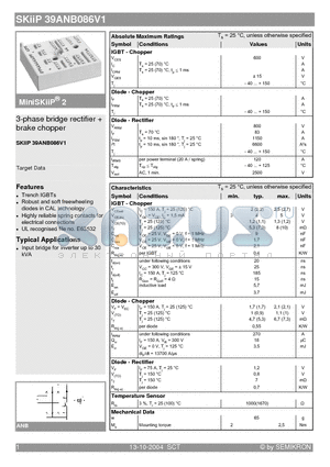 SKIIP39ANB086V1 datasheet - 3-phase bridge rectifier  brake chopper