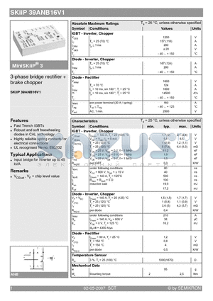 SKIIP39ANB16V1 datasheet - 3-phase bridge rectifier  brake chopper