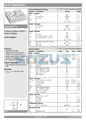 SKIIP29ANB08V1 datasheet - 3-phase bridge rectifier  brake chopper