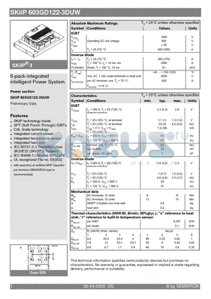 SKIIP603GD122-3DUW datasheet - 6-pack-integrated intelligent Power System