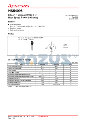 HS54095TZ-E datasheet - Silicon N Channel MOS FET High Speed Power Switching