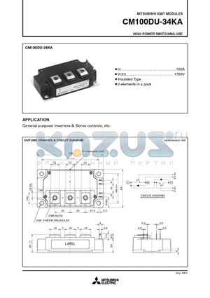 CM100DU-34KA datasheet - HIGH POWER SWITCHING USE