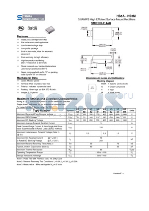 HS5F datasheet - 5.0AMPS High Efficient Surface Mount Rectifiers