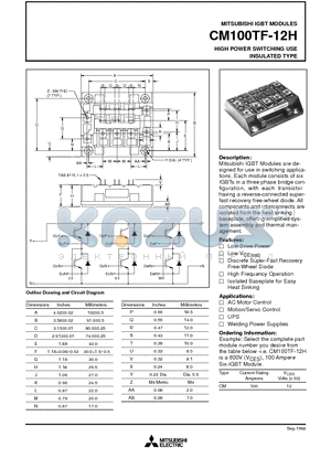 CM100TF-12H datasheet - HIGH POWER SWITCHING USE INSULATED TYPE