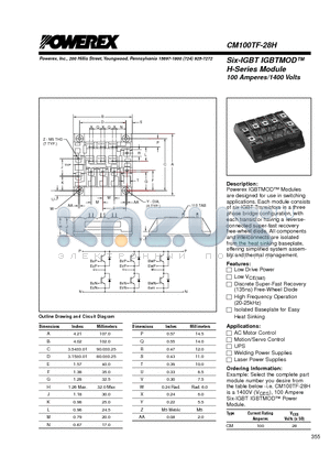 CM100TF-28H datasheet - Six-IGBT IGBTMOD 100 Amperes/1400 Volts