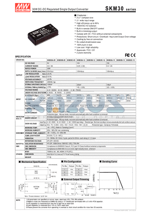 SKM30A-15 datasheet - 30W DC-DC Regulated Single Output Converter