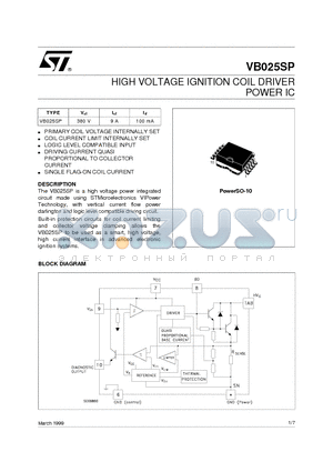 VB025SP datasheet - HIGH VOLTAGE IGNITION COIL DRIVER POWER IC