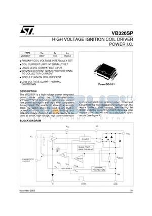 VB326SP datasheet - HIGH VOLTAGE IGNITION COIL DRIVER POWER I.C