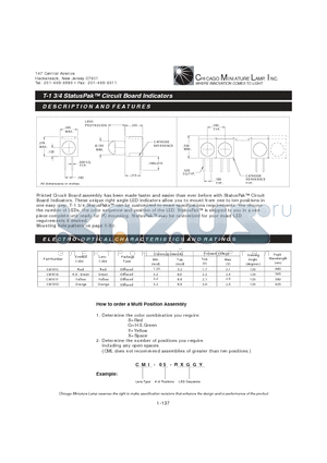 CM101G datasheet - T-1 3/4 StatusPak Circuit Board Indicators