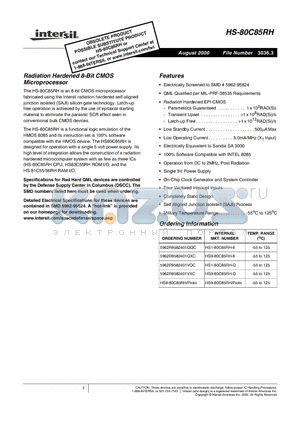 HS9-80C85RH/PROTO datasheet - Radiation Hardened 8-Bit CMOS Microprocessor