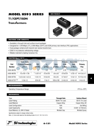 HS93 datasheet - TI CEPT ISDN Transformers