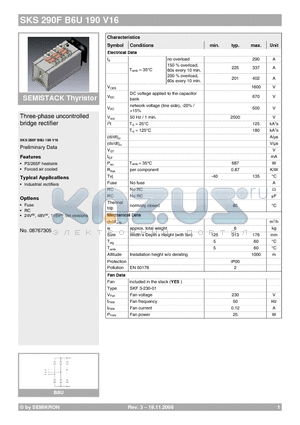 SKS290FB6U190V16 datasheet - Three-phase uncontrolled bridge rectifier