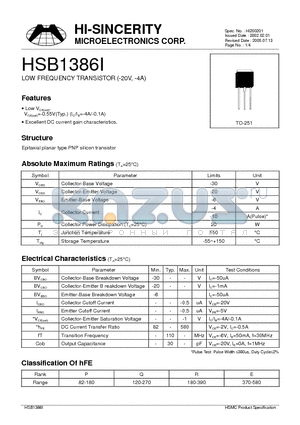 HSB1386I datasheet - LOW FREQUENCY TRANSISTOR (-20V,-4A)