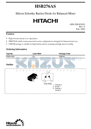 HSB276AS datasheet - Silicon Schottky Barrier Diode for Balanced Mixer