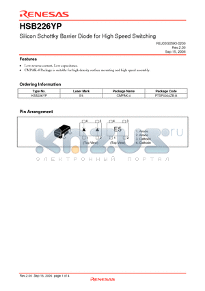 HSB226YP datasheet - Silicon Schottky Barrier Diode for High Speed Switching