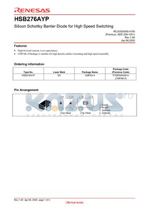 HSB276AYP datasheet - Silicon Schottky Barrier Diode for High Speed Switching