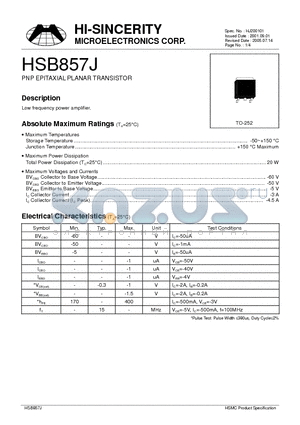 HSB857J datasheet - PNP EPITAXIAL PLANAR TRANSISTOR