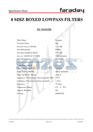 SL0800JB datasheet - 8 MHZ BOXED LOWPASS FILTERS