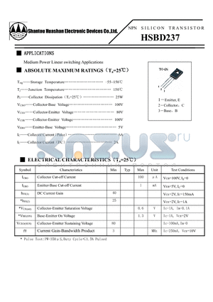 HSBD237 datasheet - NPN SILICON TRANSISTOR