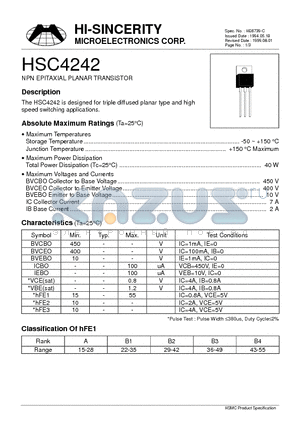 HSC4242 datasheet - NPN EPITAXIAL PLANAR TRANSISTOR