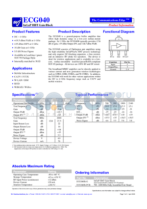 ECG040 datasheet - InGaP HBT Gain Block