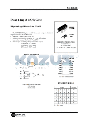 SL4002B datasheet - Dual 4-Input NOR Gate