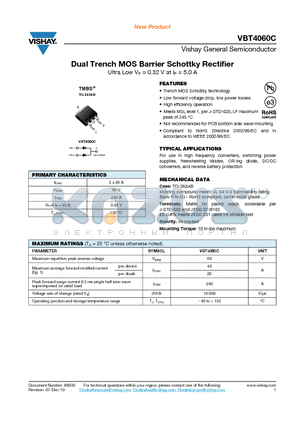VBT4060C datasheet - Dual Trench MOS Barrier Schottky Rectifier