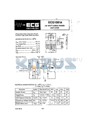 ECG1081A datasheet - 4.8-WATT AUDIO POWER AMPLIFIER
