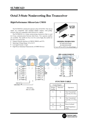 SL74HC623 datasheet - Octal 3-State Noninverting Bus Transceiver(High-Performance Silicon-Gate CMOS)