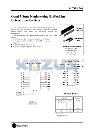 SL74LS244 datasheet - Octal 3-State Noninverting Buffer/Line Driver/Line Receiver