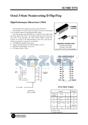 SL74HCT374N datasheet - Octal 3-State Noninverting D Flip-Flop(High-Performance Silicon-Gate CMOS)