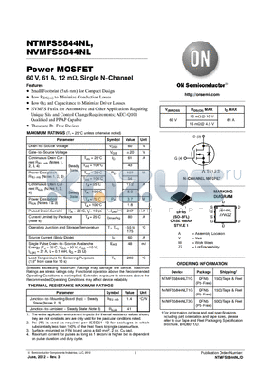 NVMFS5844NLT3G datasheet - Power MOSFET 60 V, 61 A, 12 m, Single N.Channel