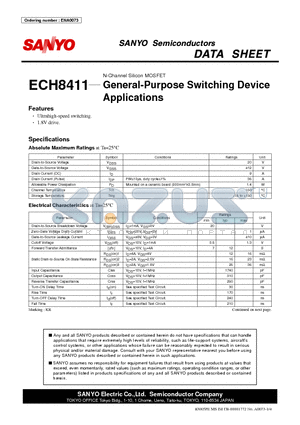 ECH8411 datasheet - N-Channel Silicon MOSFET General-Purpose Switching Device