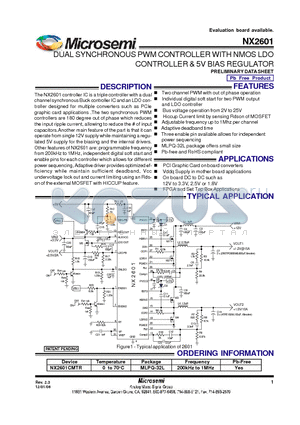 NX2601CMTR datasheet - DUAL SYNCHRONOUS PWM CONTROLLER WITH NMOS LDO CONTROLLER & 5V BIAS REGULATOR