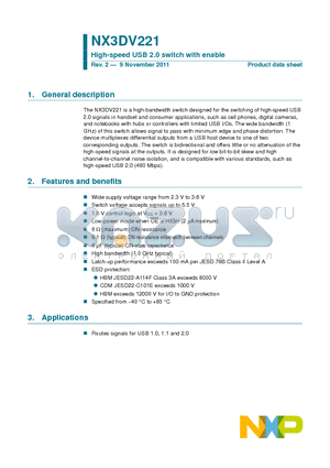 NX3DV221 datasheet - High-speed USB 2.0 switch with enable