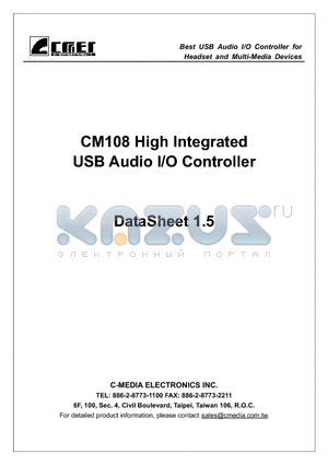 CM108 datasheet - USB Audio I/O Controller