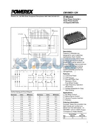 CM10MD1-12H datasheet - CI Module Three Phase Converter  Three Phase Inverter 10 Amperes/600 Volts